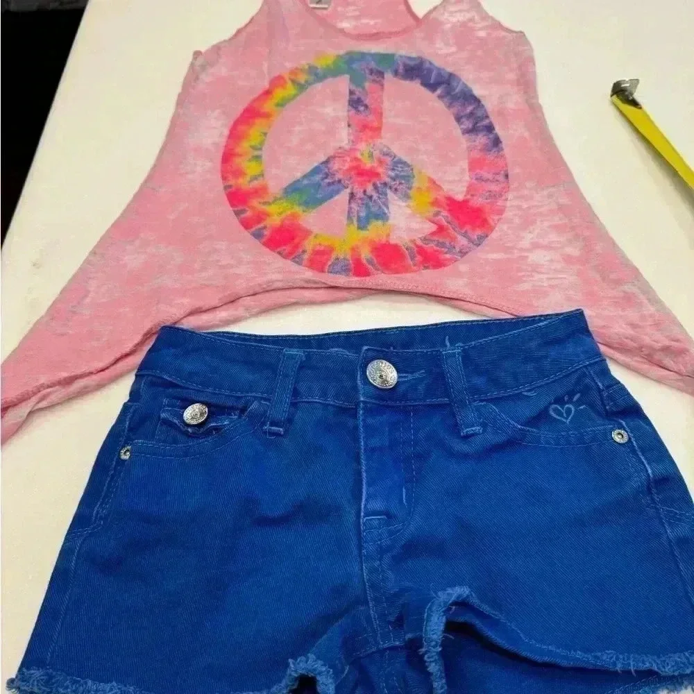 Justice blue shorts 8S & firehouse tank (S) girls 2 piece outfit